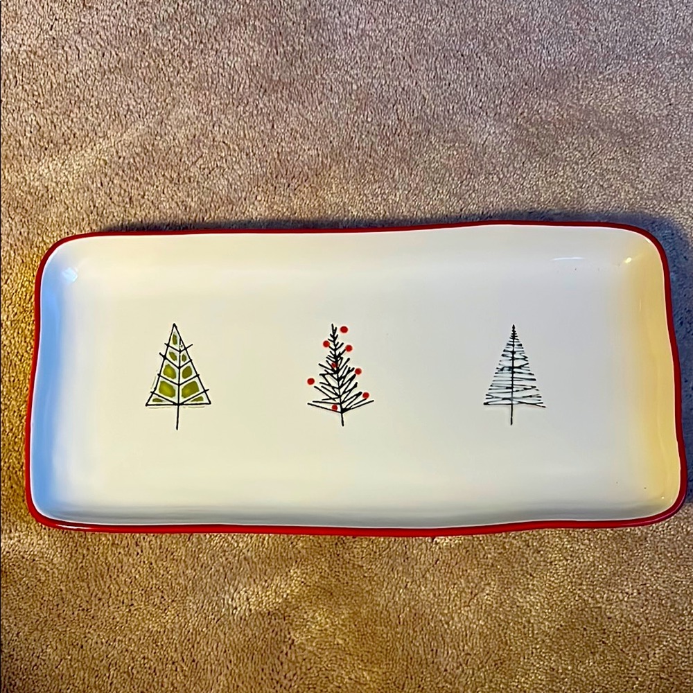 Festive Rectangular Tray with Tree Design
